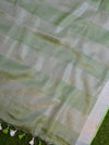 Banarasee Handloom Pure Linen By Tissue Embroidered Saree-Green