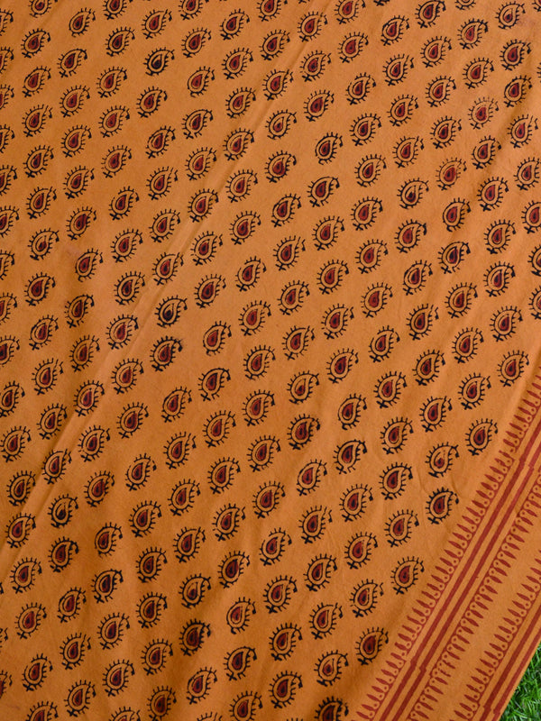 20x20  Cotton Handblock Printed King Size Bedsheet-Yellow & Orange
