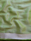 Banarasee Handloom Pure Linen By Tissue Embroidered Saree-Green
