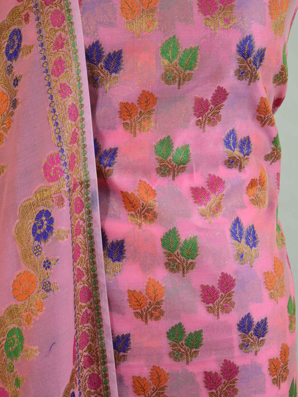 Banarasee Semi Silk Salwar Kameez Dupatta Set Meena & Zari Design-Pink