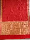 Banarasee Handwoven Pure Munga Silk Sari With Zari Buti Design-Red