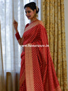 Banarasee Handwoven Semi-Chiffon Saree With Floral Border & Buta-Red
