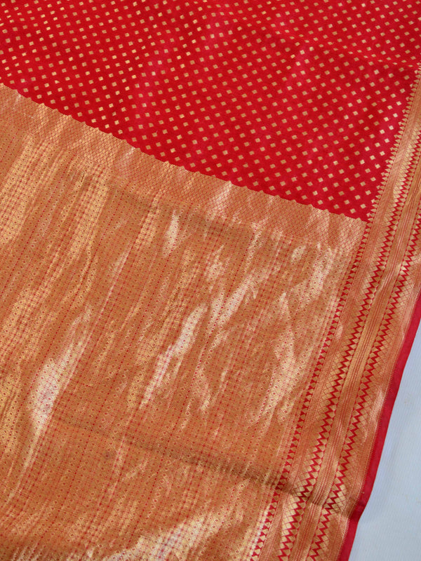 Banarasee Handwoven Pure Munga Silk Sari With Zari Buti Design-Red