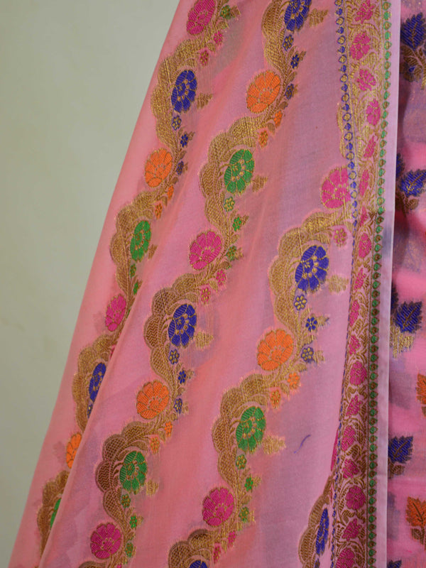 Banarasee Semi Silk Salwar Kameez Dupatta Set Meena & Zari Design-Pink