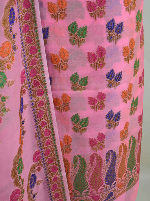 Banarasee Semi Silk Salwar Kameez Dupatta Set Meena & Zari Design-Pink