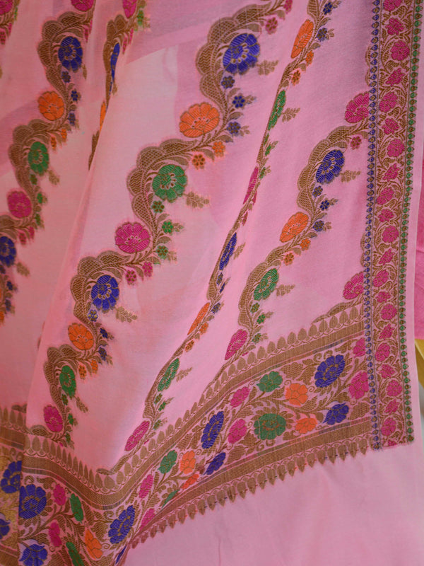 Banarasee Semi Silk Salwar Kameez Dupatta Set Meena & Zari Design-Pink