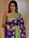 Banarasee Handwoven Semi Silk Saree With Buta Design-Purple & Green