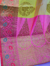 Banarasee Cotton Silk Mix Saree With Checks & Antique Gold Zari Work Border-Multicolor