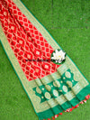 Banarasee Handwoven Khaddi Chiffon Silk-Red & Green