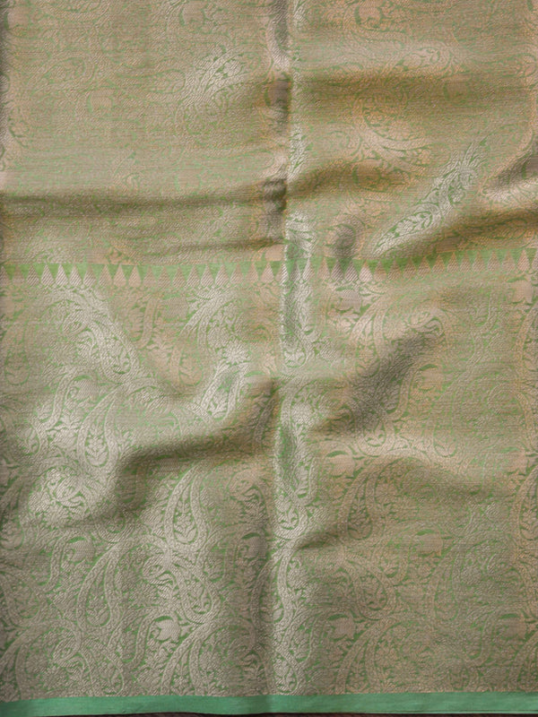 Banarasee Handwoven Semi Silk Saree Broad Zari Border-Deep Green