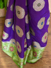 Banarasee Handwoven Semi Silk Saree With Buta Design-Purple & Green