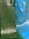 Banarasee Handwoven Semi-Chiffon Saree With Silver Zari & Dual Color-Green & Blue