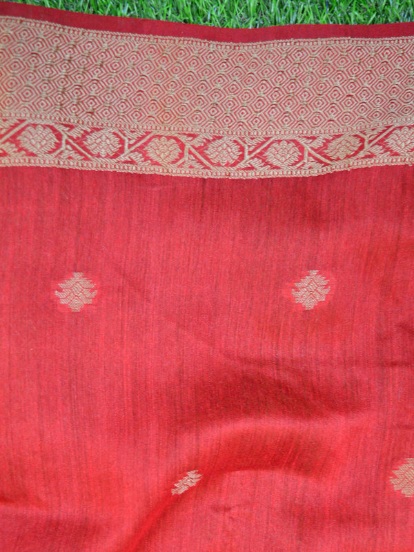 Banarasee Handwoven Pure Muga Silk Sari With Floral Border & Pallu-Yellow