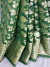Banarasee Handwoven Semi-Chiffon Saree With Silver Zari & Dual Color-Green & Blue
