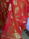 Banarasee Chanderi Cotton Stripes Salwar Kameez Fabric With Dupatta-Red