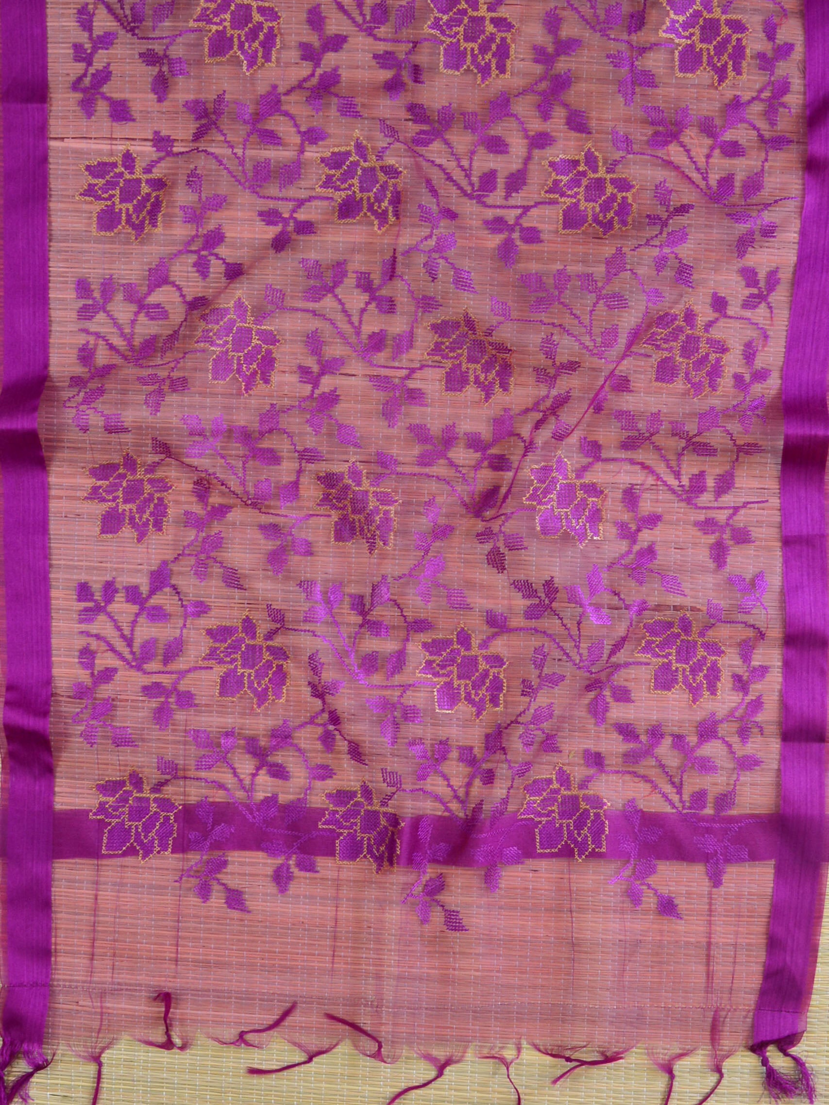 Banarasee Embroidered Resham Jaal Design Organza Dupatta-Violet