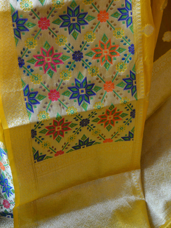 Banarasee Organza Mix Saree With Buti Design & Broad Meenakari Border-Yellow