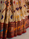 Banarasee Soft Silk Patola Saree With Zari Border-Beige & Maroon