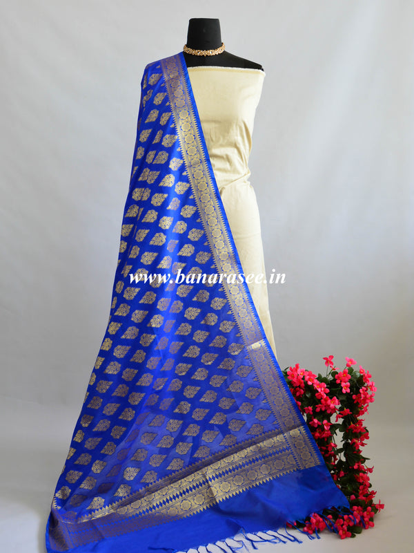 Banarasee Art Silk Dupatta With Drop Motif Design-Royal Blue