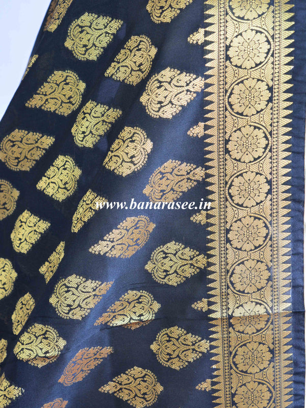 Banarasee Art Silk Dupatta With Drop Motif Design-Black