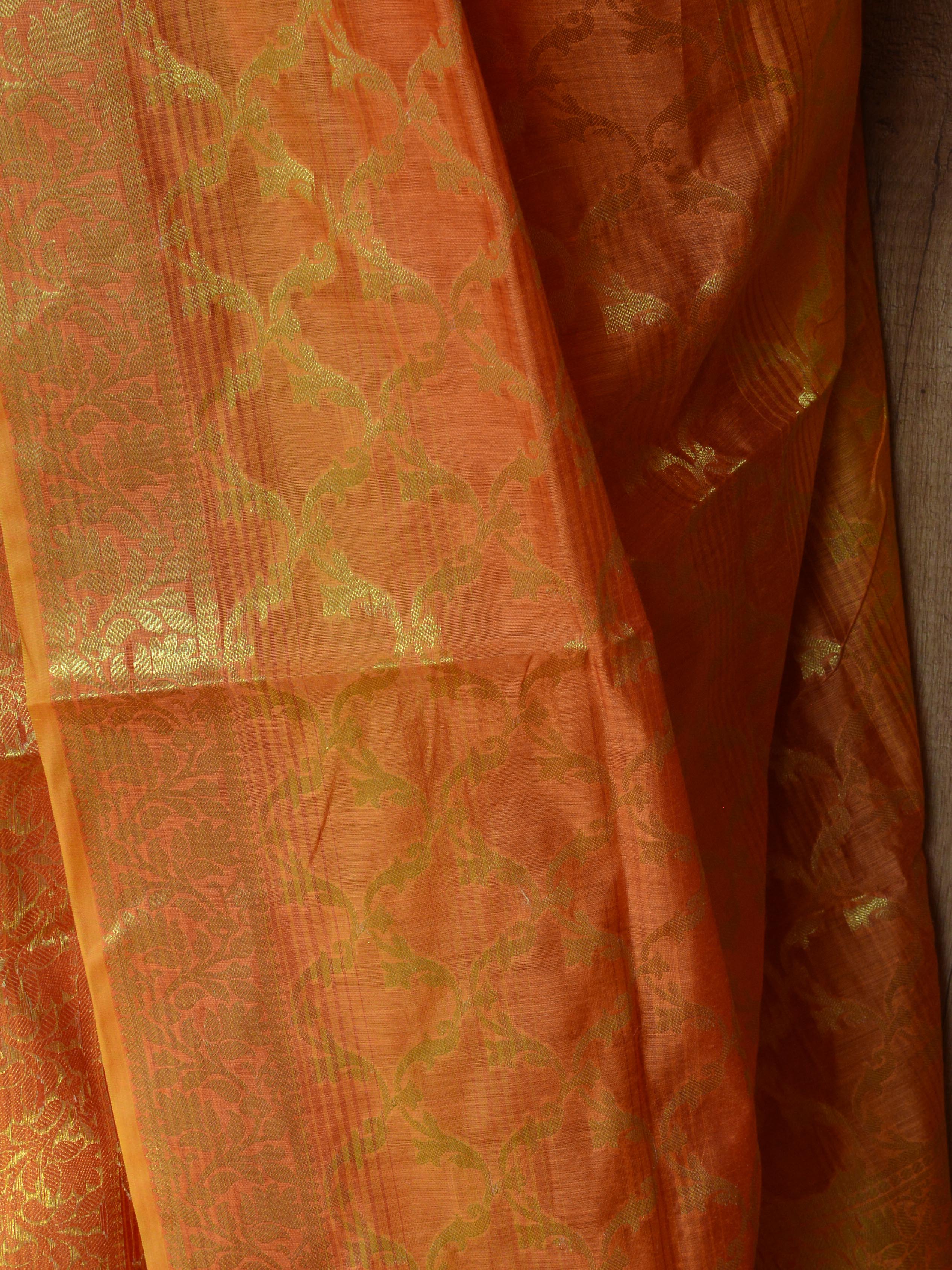 Banarasee Chanderi Cotton Stripes Salwar Kameez Fabric With Dupatta-Mustard Yellow