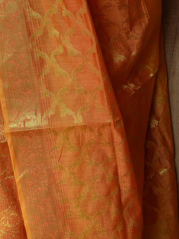 Banarasee Chanderi Cotton Stripes Salwar Kameez Fabric With Dupatta-Mustard Yellow