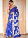 Banarasee Handwoven Semi-Chiffon Saree With Buti Design & Broad Floral Border-Blue