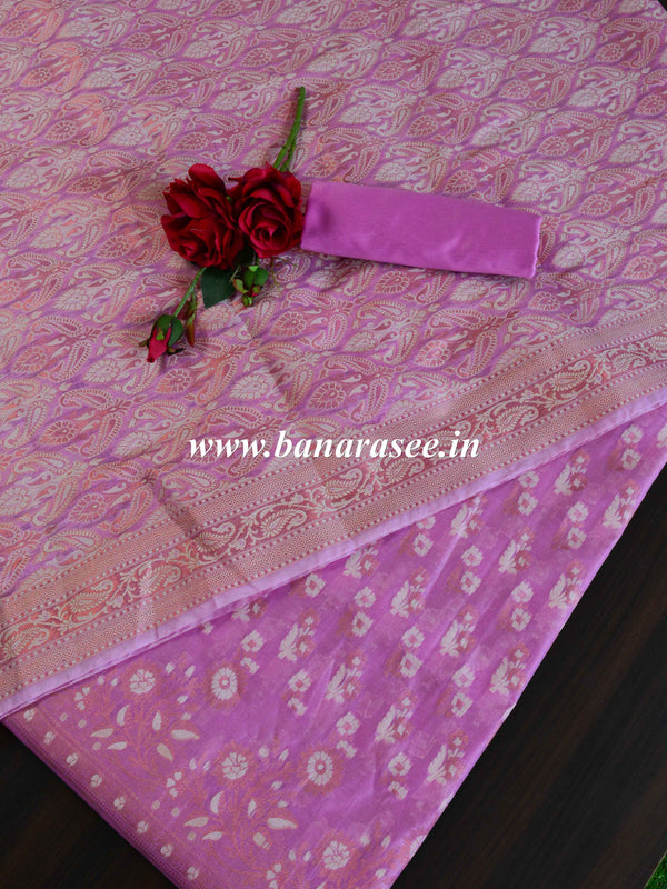 Banarasee Salwar Kameez Cotton Silk Resham Buti Woven Fabric-Pink