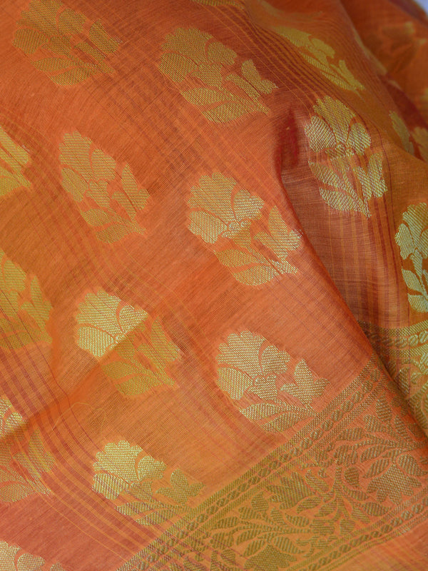 Banarasee Chanderi Cotton Stripes Salwar Kameez Fabric With Dupatta-Mustard Yellow