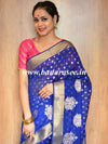 Banarasee Handwoven Semi-Chiffon Saree With Buti Design & Broad Floral Border-Blue