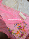Banarasee Mul Cotton Salwar Kameez Set & Organza Silk Handpainted Dupatta-White & Pink