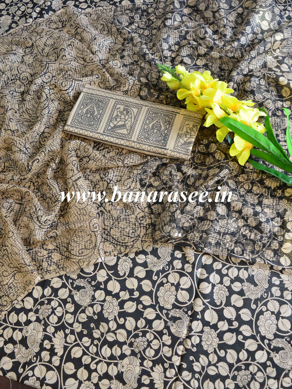 Handloom Block Printed Khadi Cotton Salwar Kameez Dupatta Set-Beige