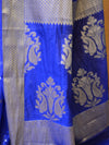 Banarasee Handwoven Semi-Chiffon Saree With Buti Design & Broad Floral Border-Blue