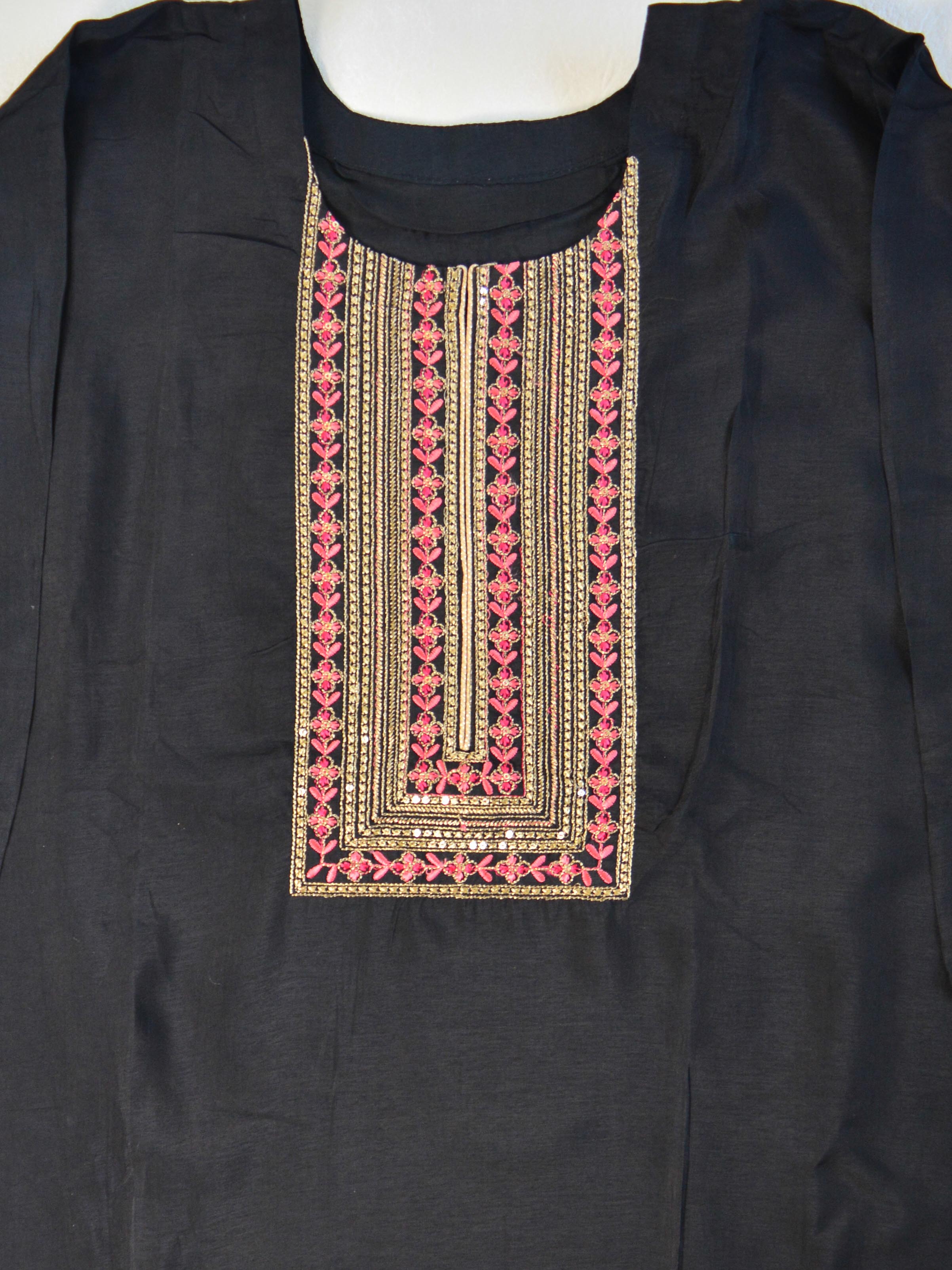 Banarasee Semi-Stitched Muslin Silk Handwork Salwar Kameez Set With Handwork Dupatta-Black
