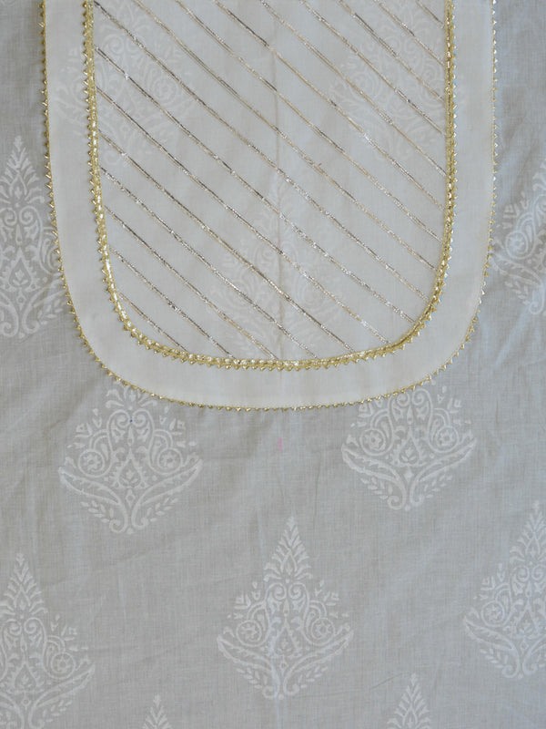 Banarasee Mul Cotton Salwar Kameez Set & Organza Silk Handpainted Dupatta-White & Pink