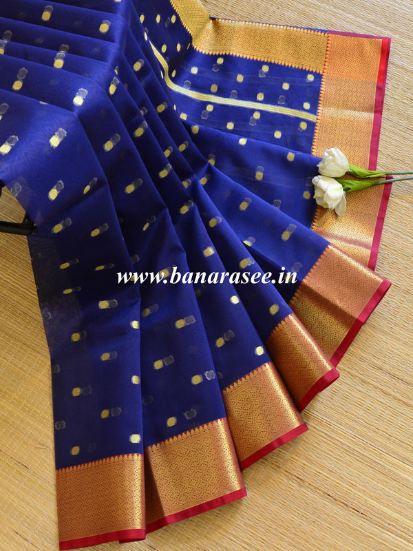 Banarasee Organza Mix Saree With Small Buti Design & Zari Border-Blue