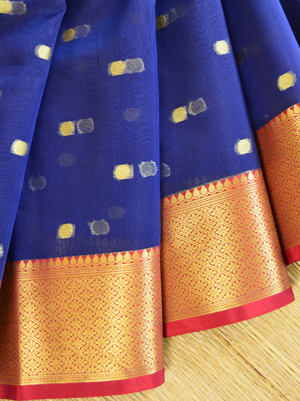 Banarasee Organza Mix Saree With Small Buti Design & Zari Border-Blue