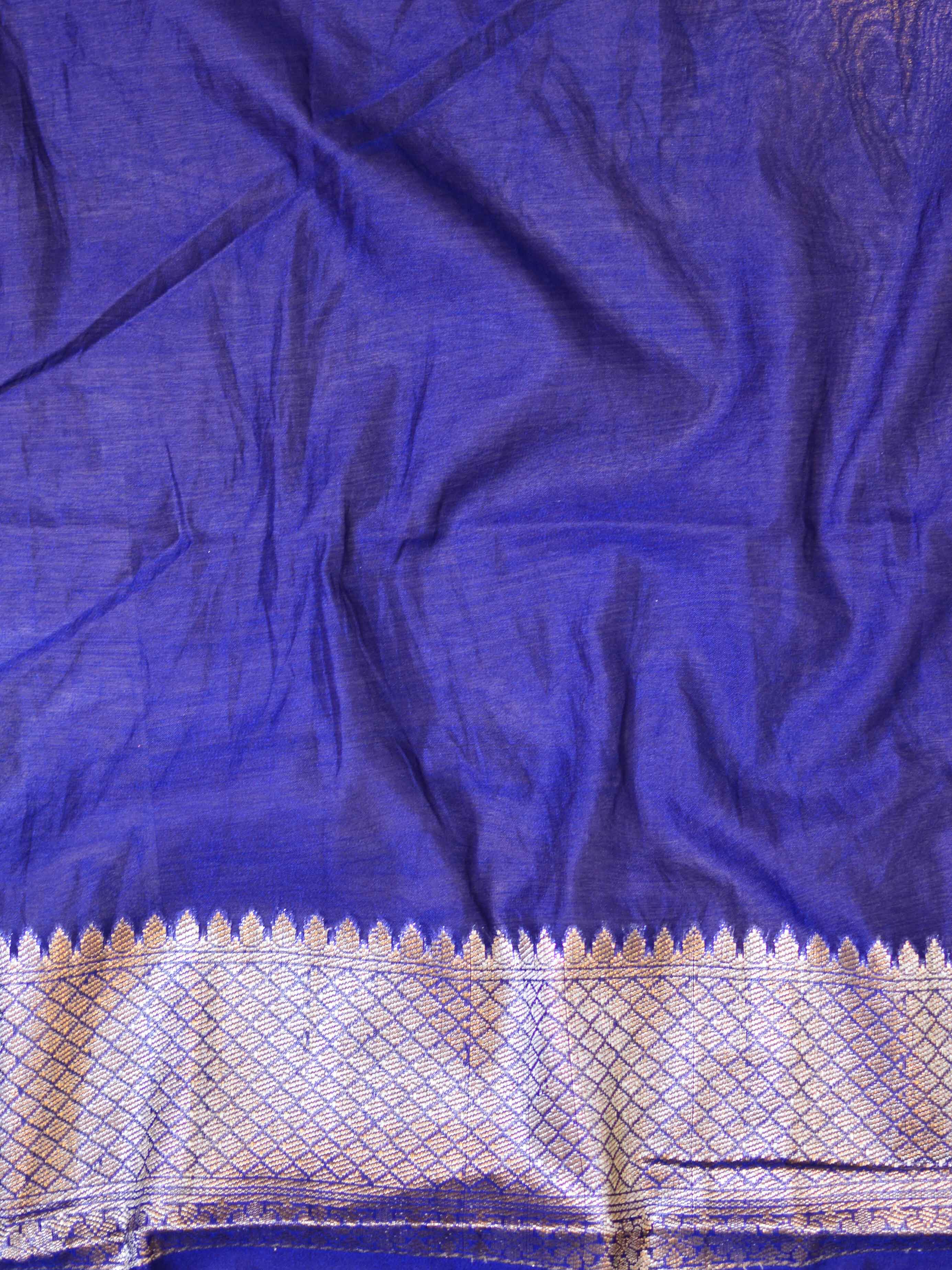 Banarasee Handwoven Semi-Chiffon Saree With Buti Design & Broad Floral Border-Blue