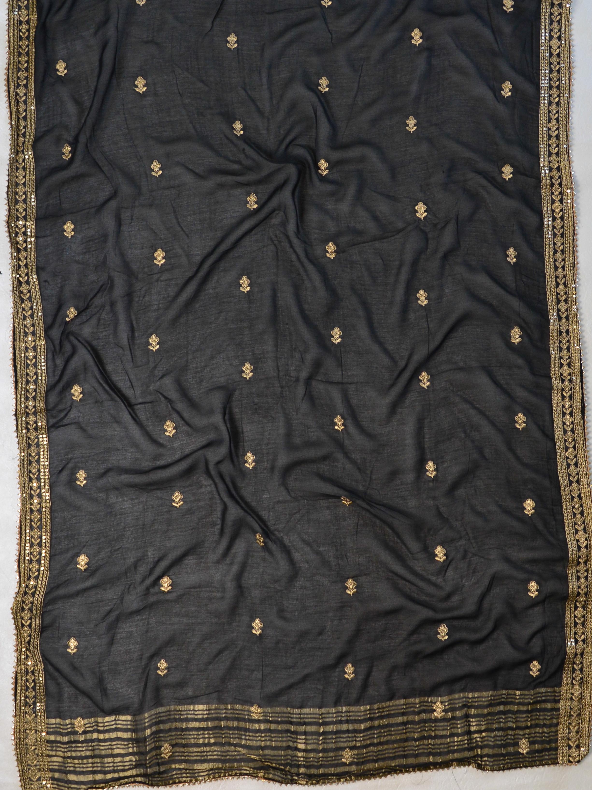 Banarasee Semi-Stitched Muslin Silk Handwork Salwar Kameez Set With Handwork Dupatta-Black