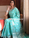 Banarasee Handwoven Semi Silk Saree With Buta Design-Sea Green