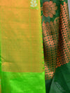 Banarasee Handwoven Semi-Chiffon Saree With Silver & Copper Zari & Dual Color-Green