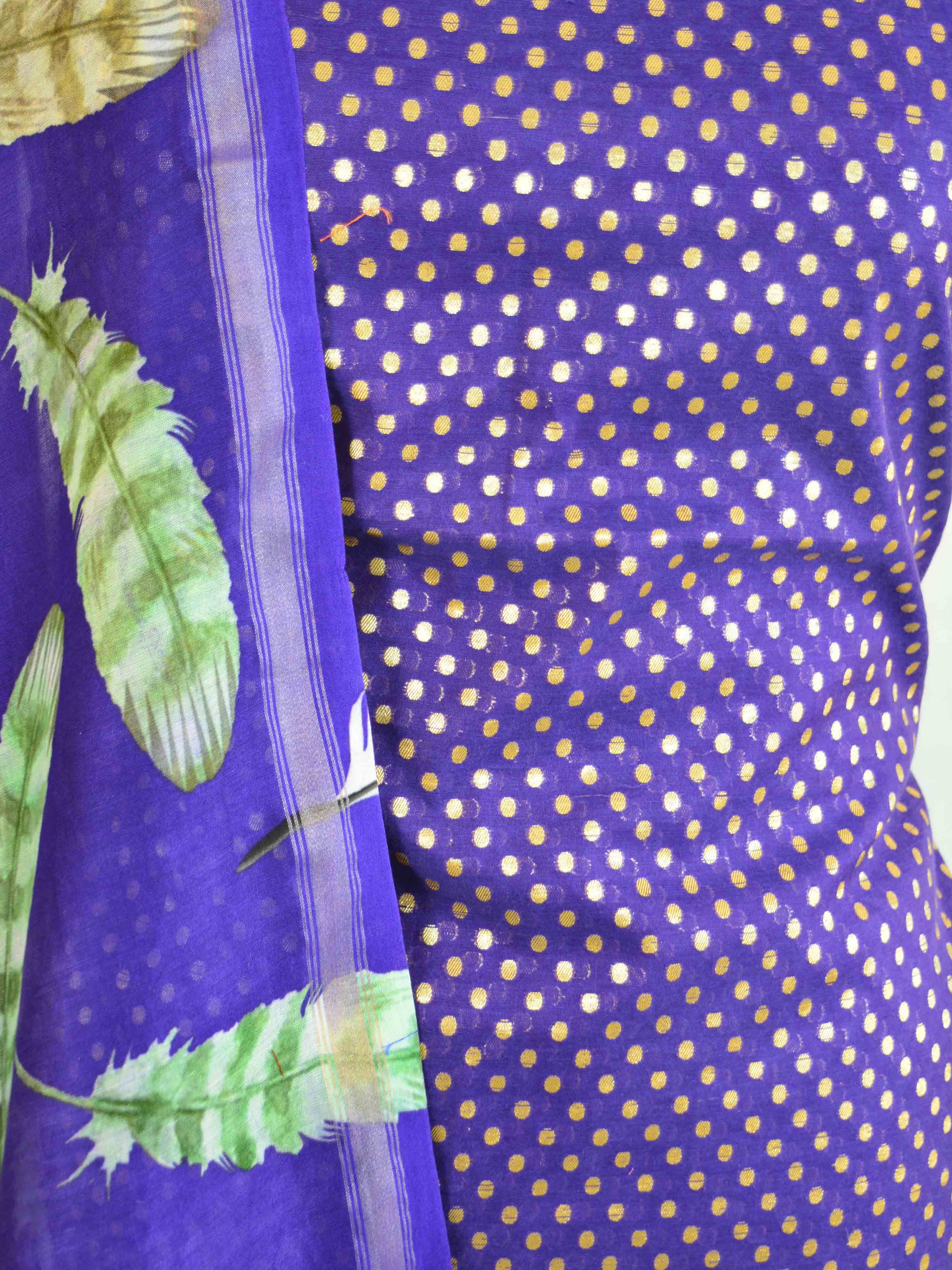 Banarasee Handloom Chanderi Cotton Polka Dot Salwar Kameez With Digital Print Dupatta-Royal Blue
