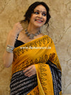 Handloom Mul Cotton Ajrakh Print Saree-Black & Yellow