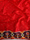 Banarasee Soft Silk Patola Saree With Zari Border-White & Red