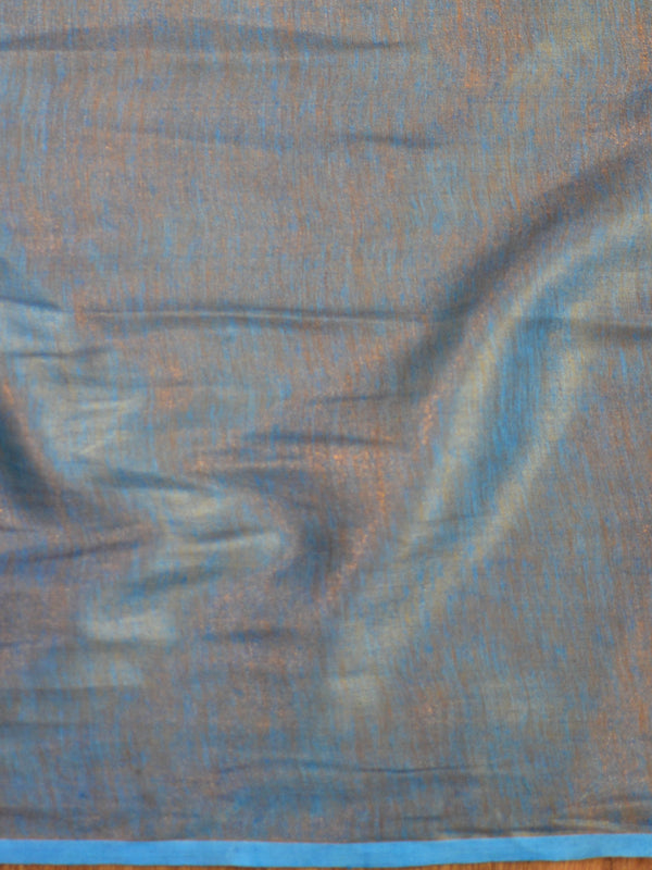 Banarasee Handloom Pure Linen By Tissue Metallic Shine Saree-Blue