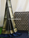Banarasee Art Silk Salwar Kameez Fabric With Jaal Design Dupatta-Black