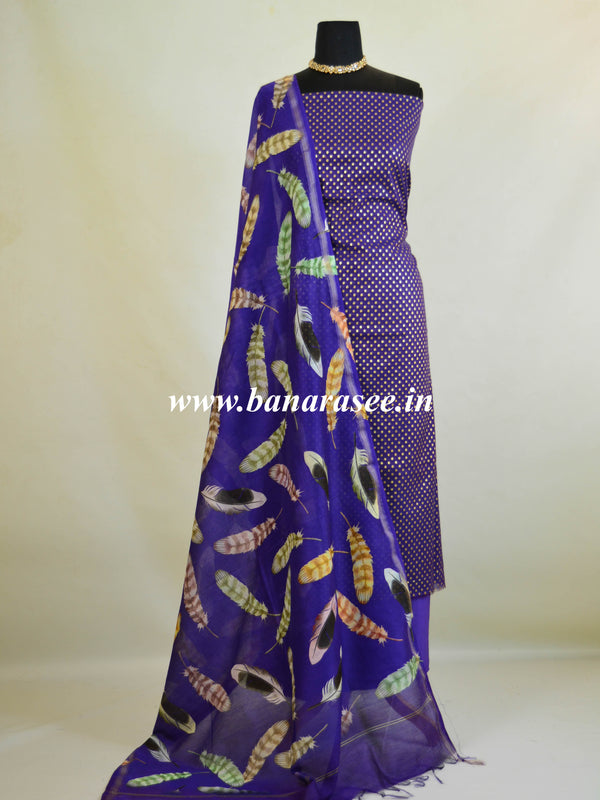 Banarasee Handloom Chanderi Cotton Polka Dot Salwar Kameez With Digital Print Dupatta-Royal Blue