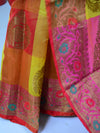 Banarasee Cotton Silk Mix Saree With Checks & Antique Gold Zari Work Border-Multicolor