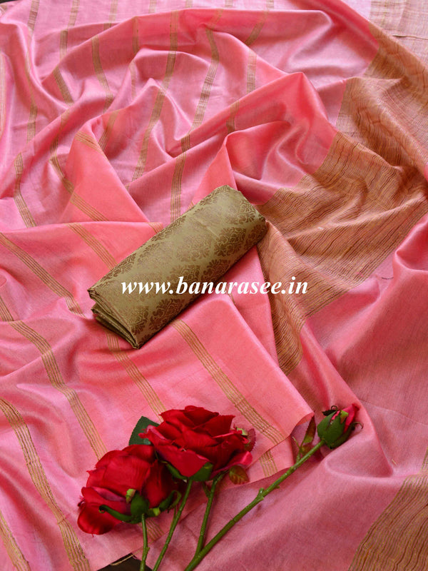 Bhagalpur Cotton Silk  Ghichha Work Saree-Pink