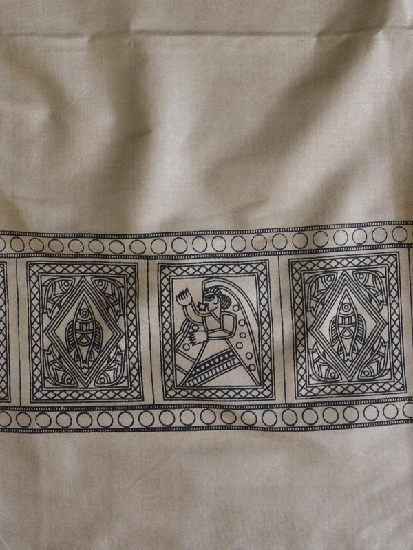 Handloom Block Printed Khadi Cotton Salwar Kameez Dupatta Set-Beige